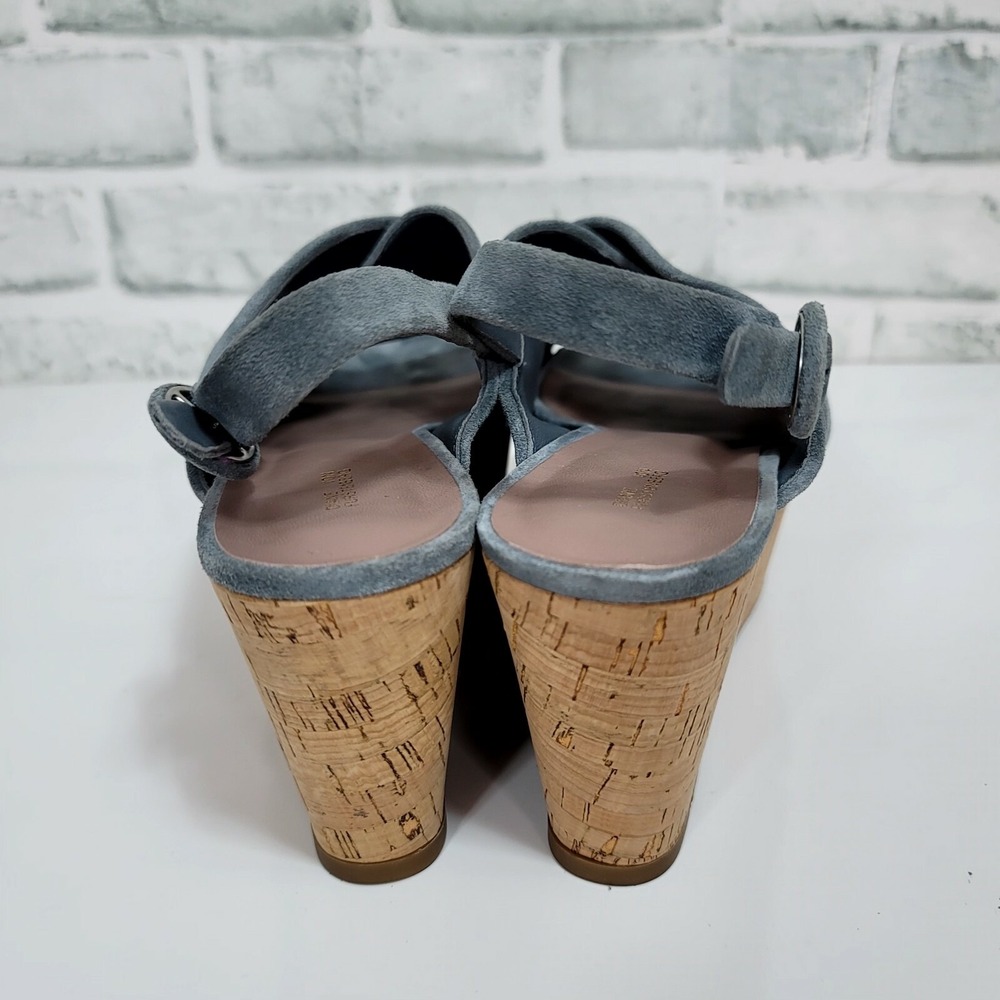 DVF Juno Blue Suede Cork Wedge Sandals Slingback Womens 8.5 Platform Retro - Picture 6 of 11